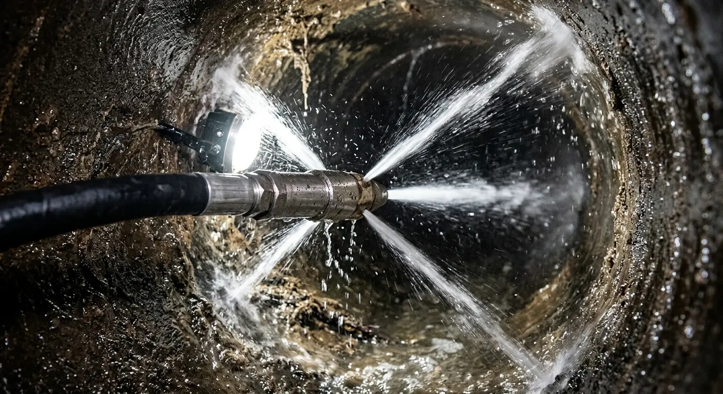 High-pressure hydro jetting nozzle cleaning sewer pipe for Sewer Cleanout in Paradise